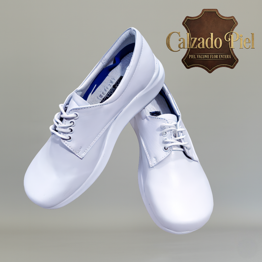 Zapatos clínicos blancos Gloria Andress 320 en piel con plantilla anatómica y agujetas