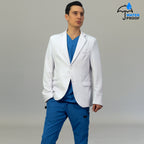 saco medico blanco hombre con forro detalle frontal Sandel Medica