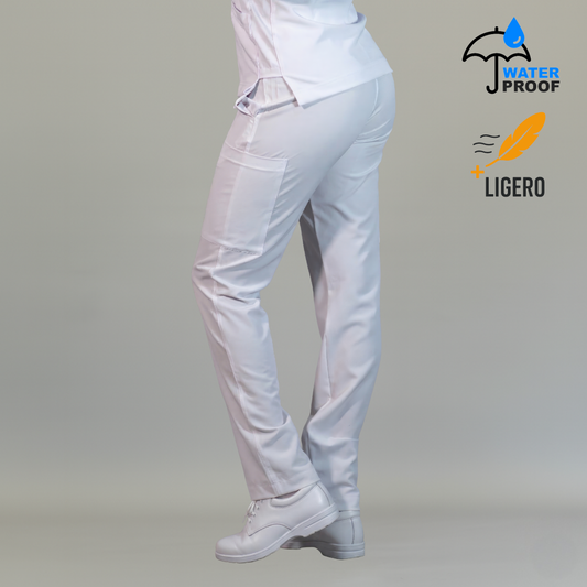 Pantalón médico blanco mujer modelo 515 stretch sin plancha vista lateral