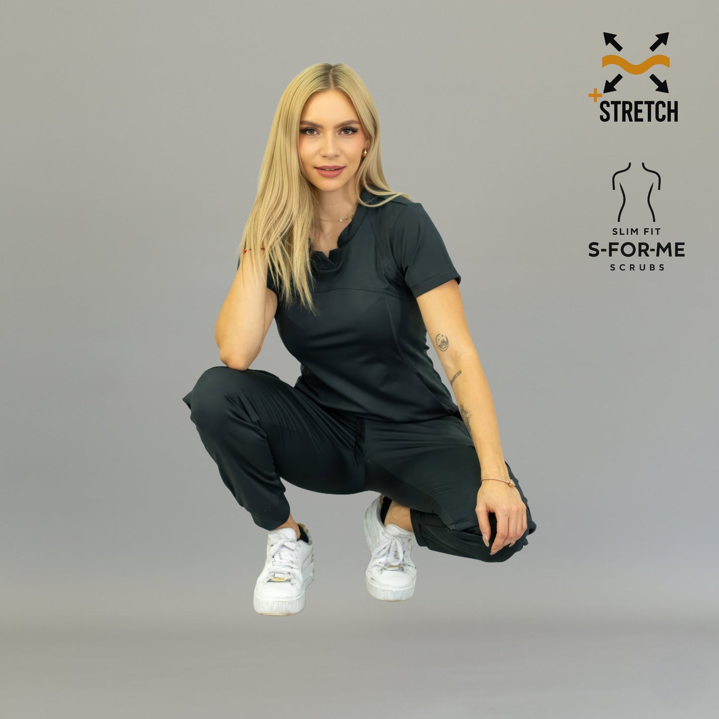 Detalle de tela super stretch filipina gris oxford mujer Estilo 910 elasticidad 4 direcciones