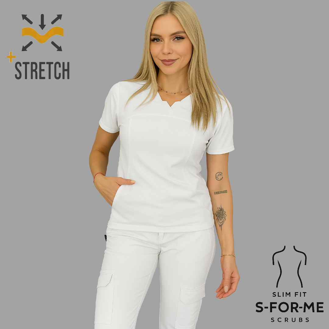 Conjunto Quirúrgico Blanco para Mujer – Estilo 910 | Super Stretch Slim Fit