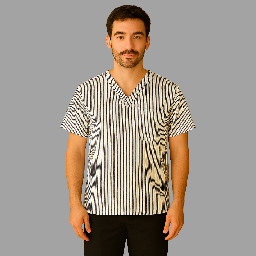 Filipina Lineas Blancas /Gris cuello V. Hombre