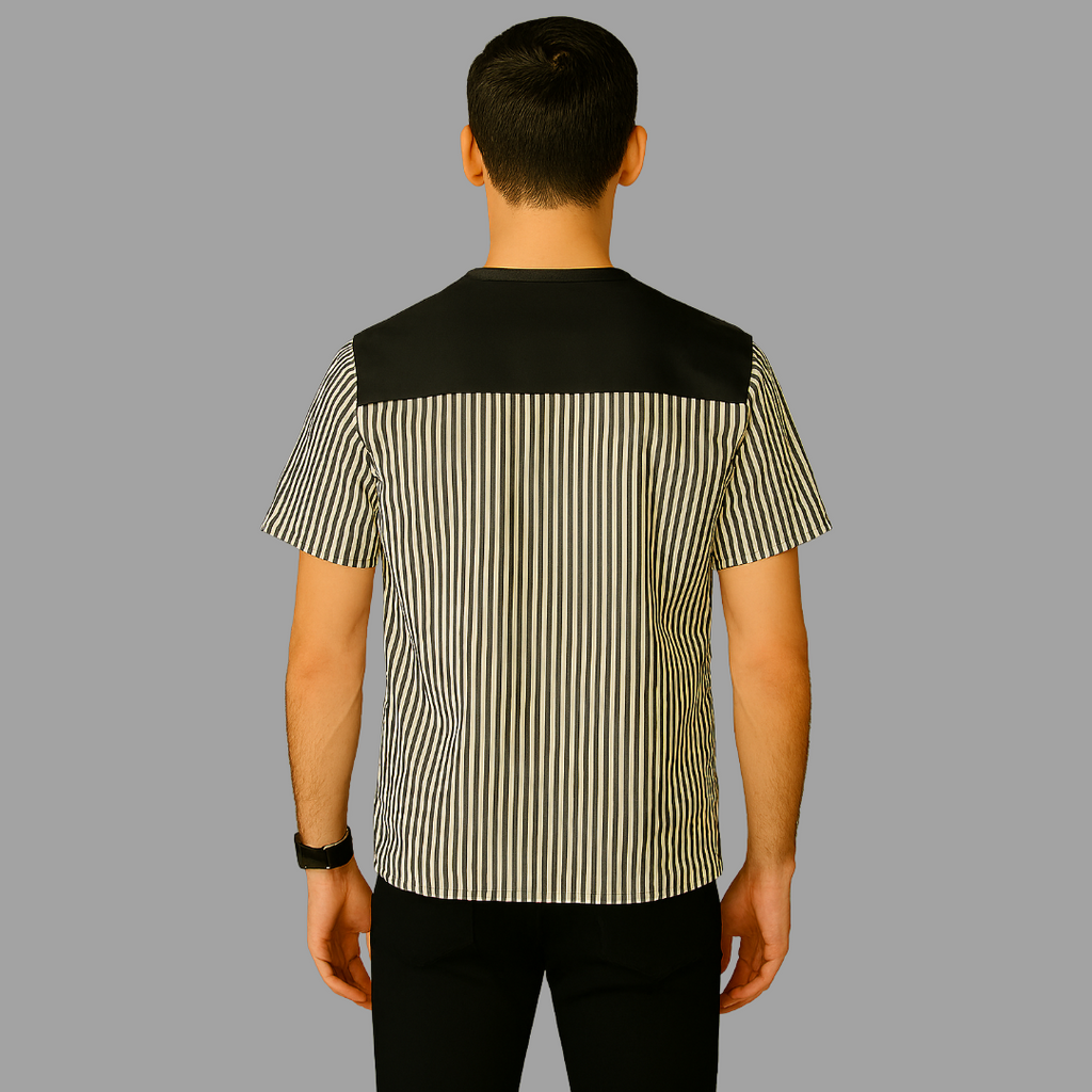 Filipina Rayas Grises /Blancas costado negro cuello V. Hombre