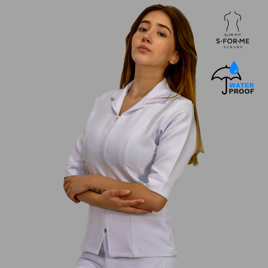 Filipina médica blanca Alviero para mujer manga 3/4 antifluido vista lateral