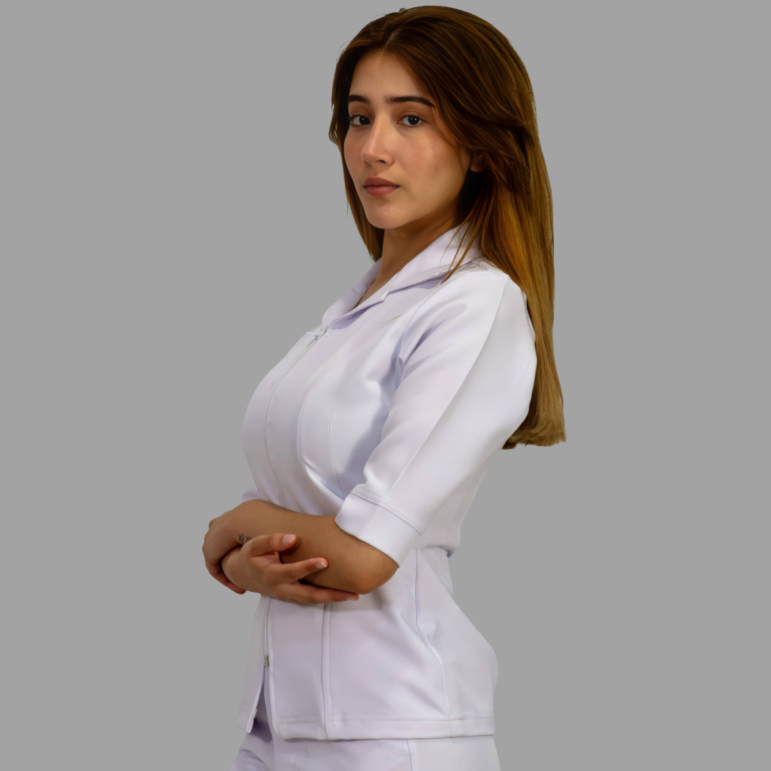 Filipina Alviero Stretch Extra Blanca Cuello Sport Manga 3/4  Dama, Antifluido