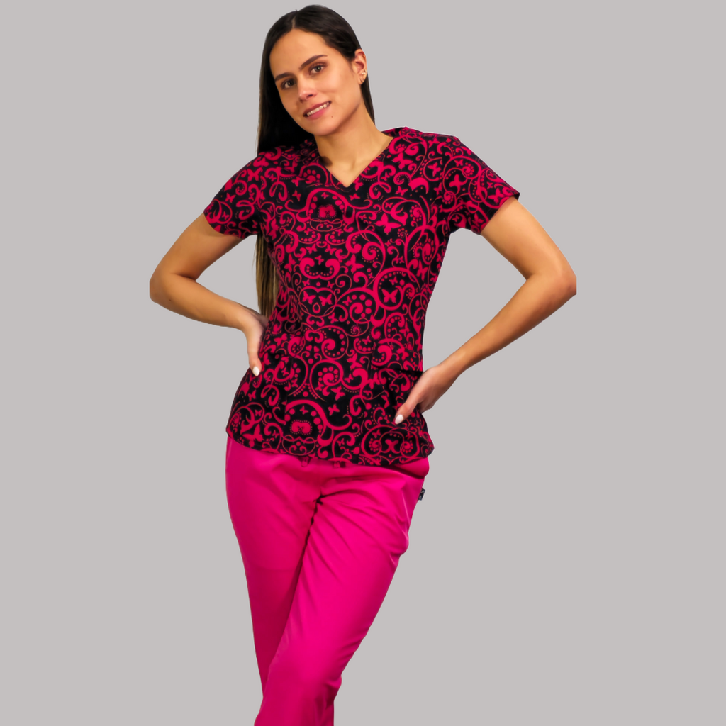 Filipina Dama Estamapado Negro/Fiusha, Scrubs 600