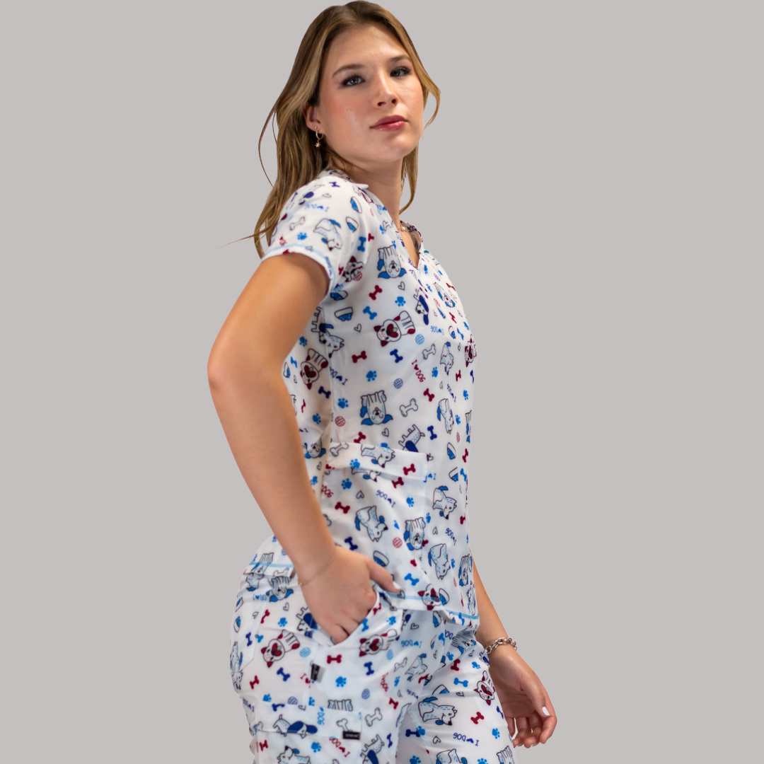 Filipina Dama Estampado Doggy, Scrubs 600 (Uniformes Medicos)
