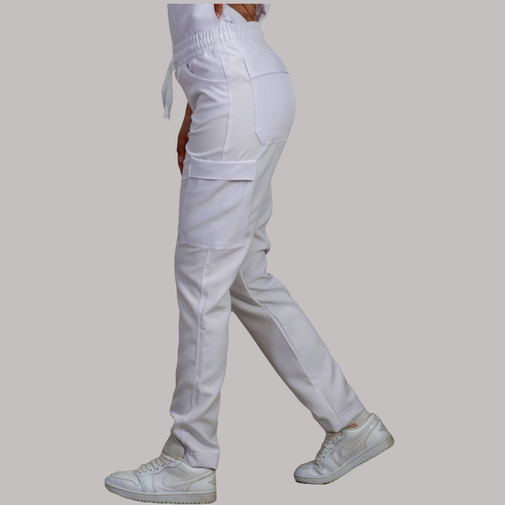 Pantalon Mujer Resorte cintura 6 Bolsas Blanco Antifluido