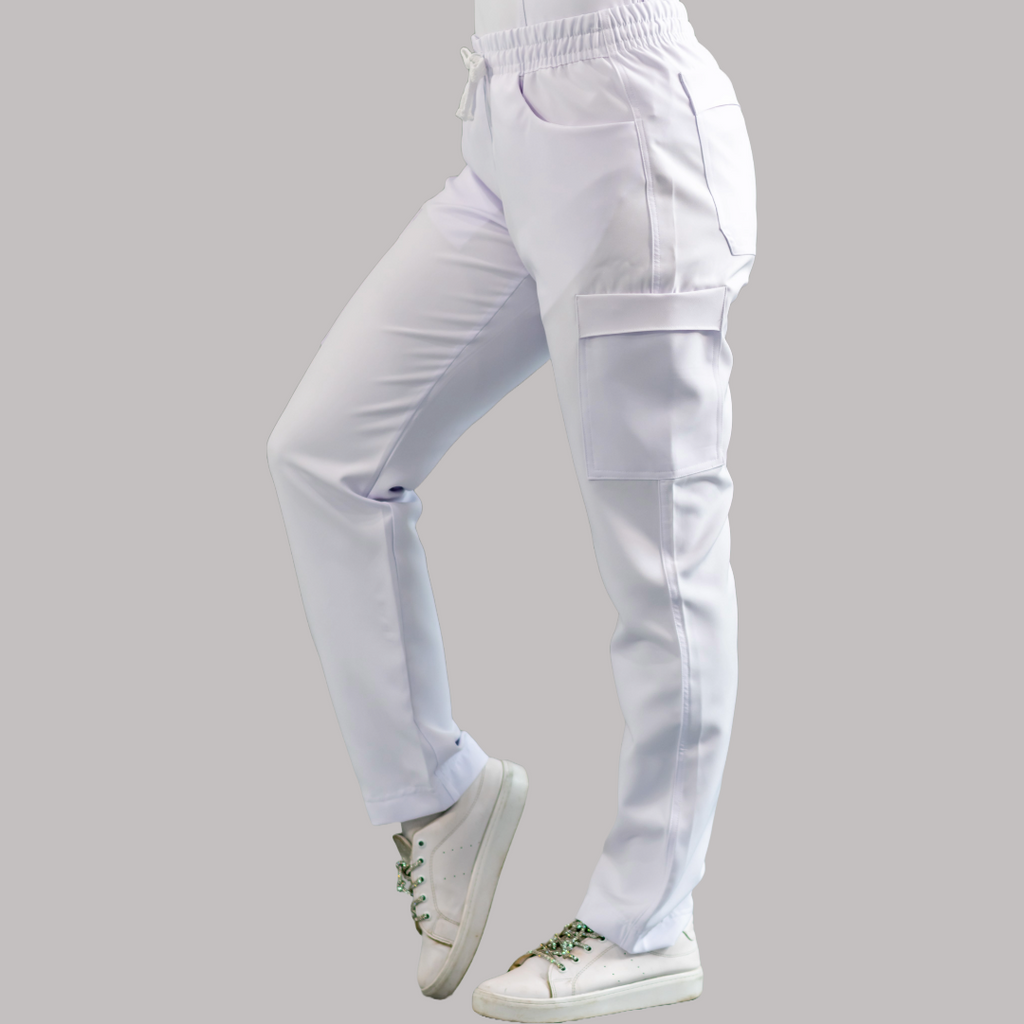 Pantalon Mujer Resorte cintura 6 Bolsas Blanco Antifluido