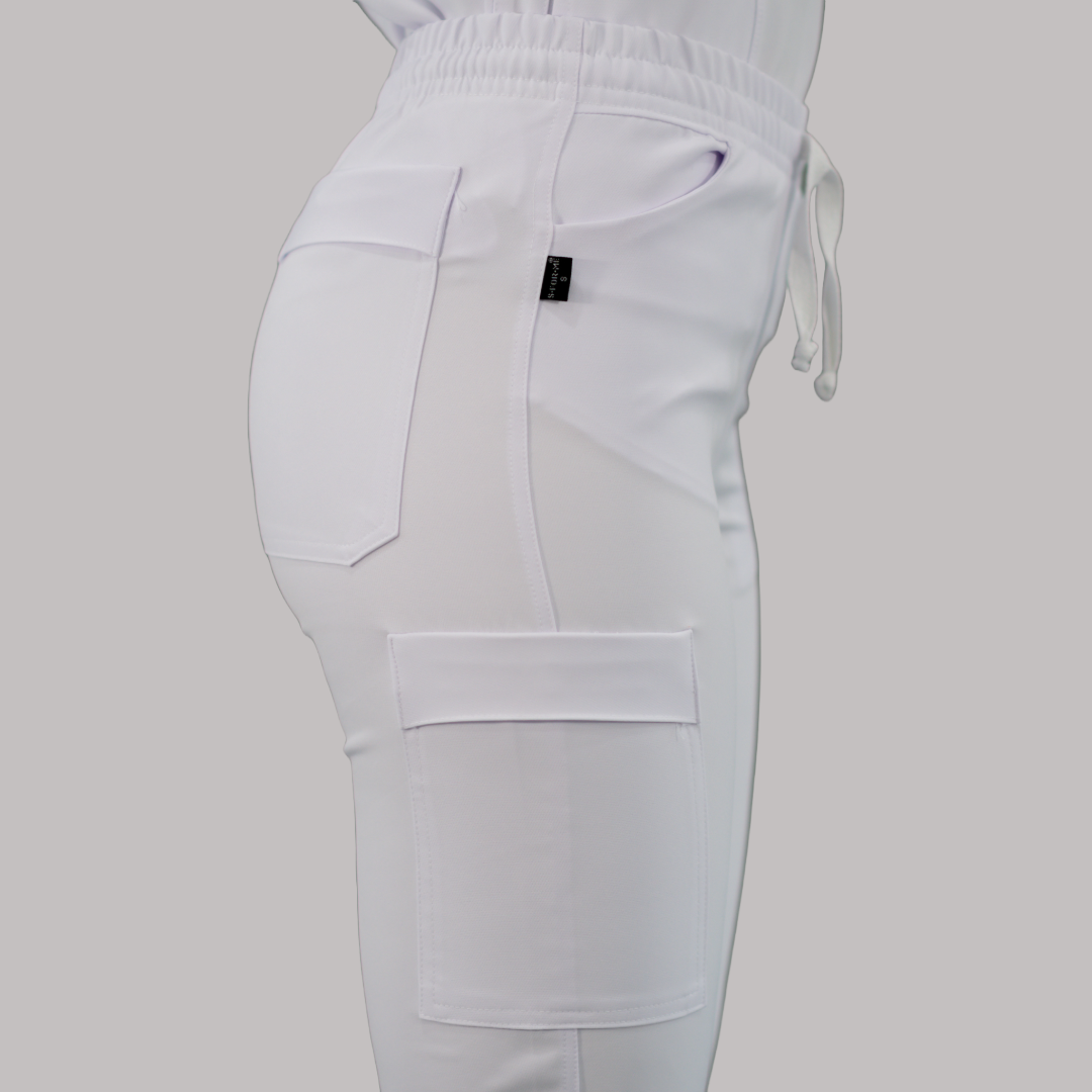 Pantalon Mujer Resorte cintura 6 Bolsas Blanco Antifluido