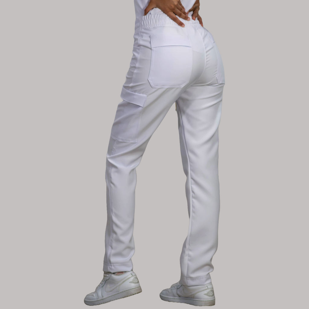 Pantalon Mujer Resorte cintura 6 Bolsas Blanco Antifluido
