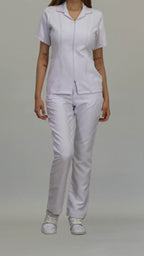 Pantalón Clínico Blanco  Alviero Mujer Stretch Antifluido Pretina/Elástico